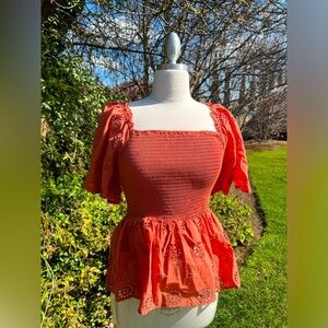 Q & A Los Angeles Women's Orange rust Smocked Top